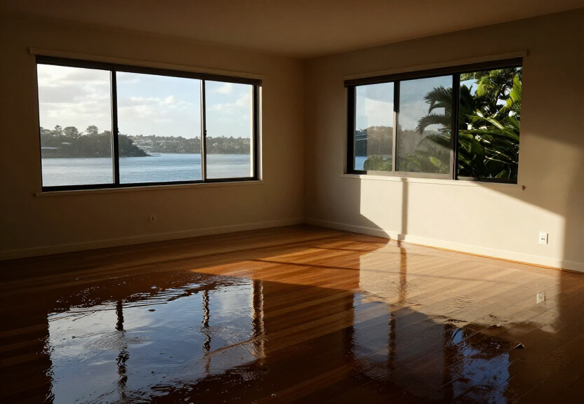 Flooded living room in Fairlight before restoration